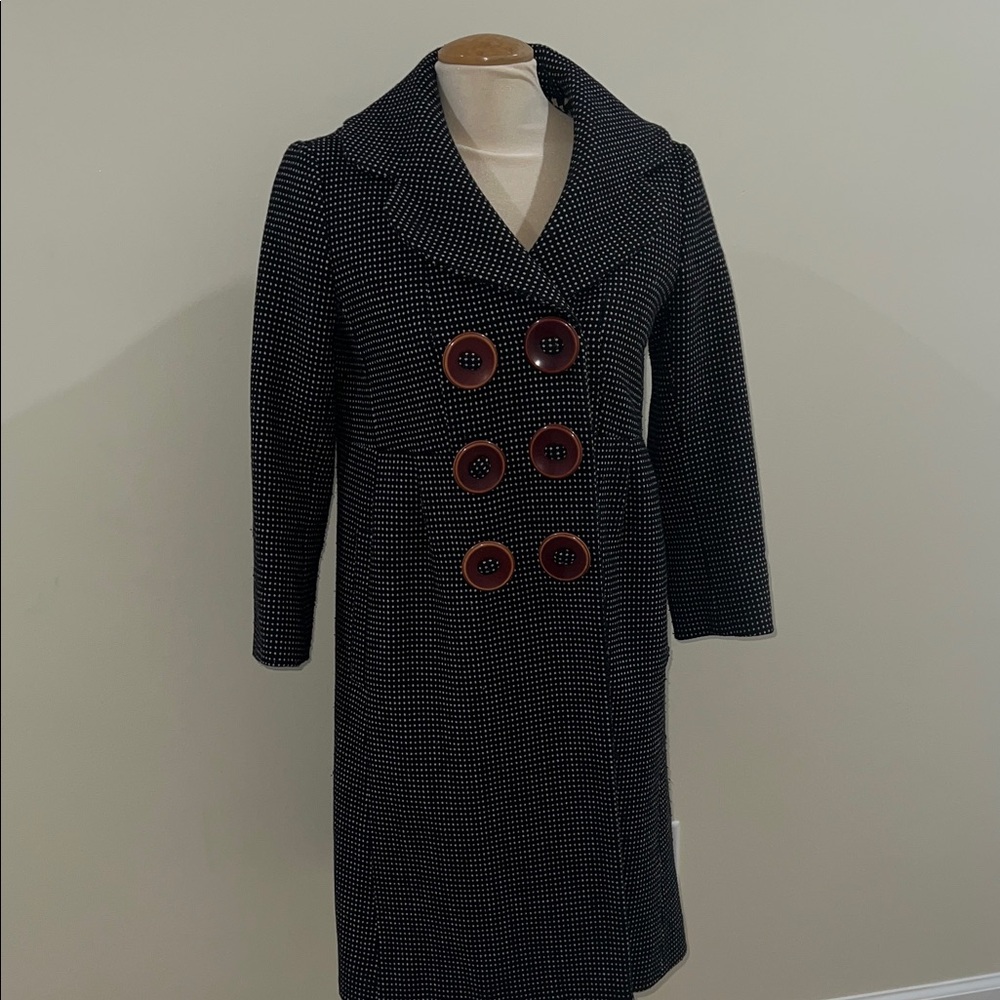 Marc By Marc Jacobs Black Pea Coat with Red Buttons